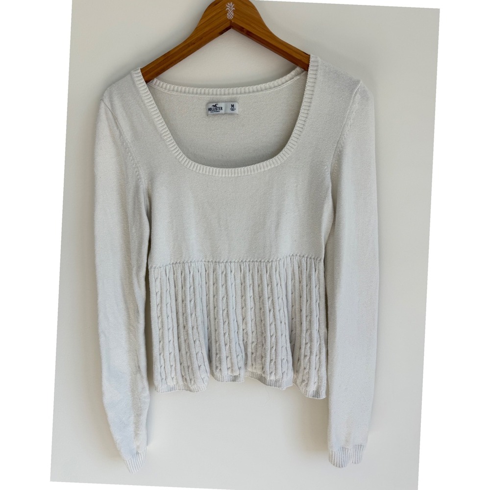 Hollister Women Cable Knit Peplum Sweater Medium White Y2K Preppy Coquette Top